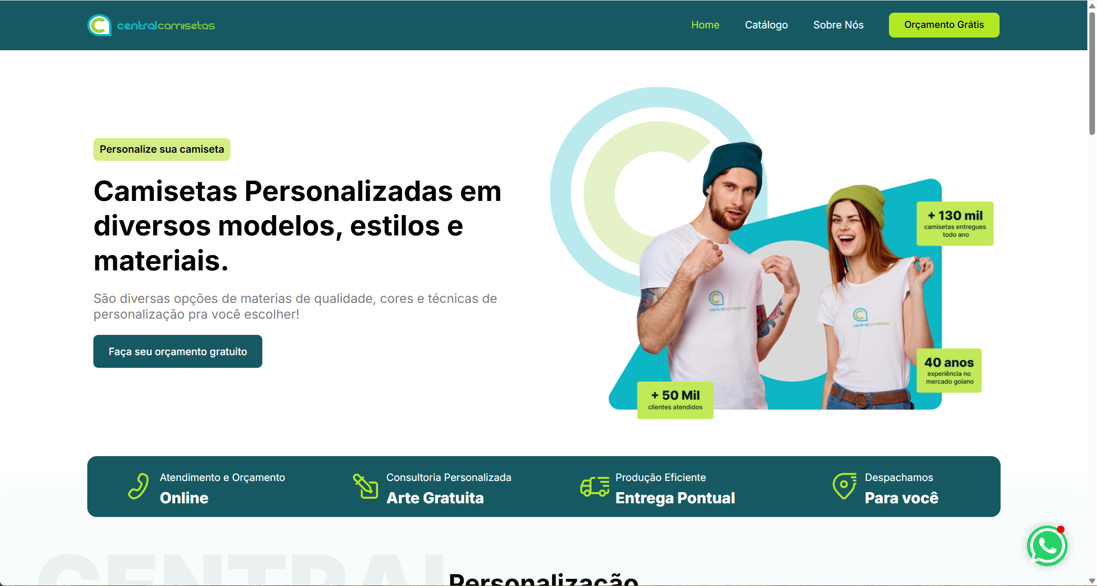 Screenshot do site Central Camisetas