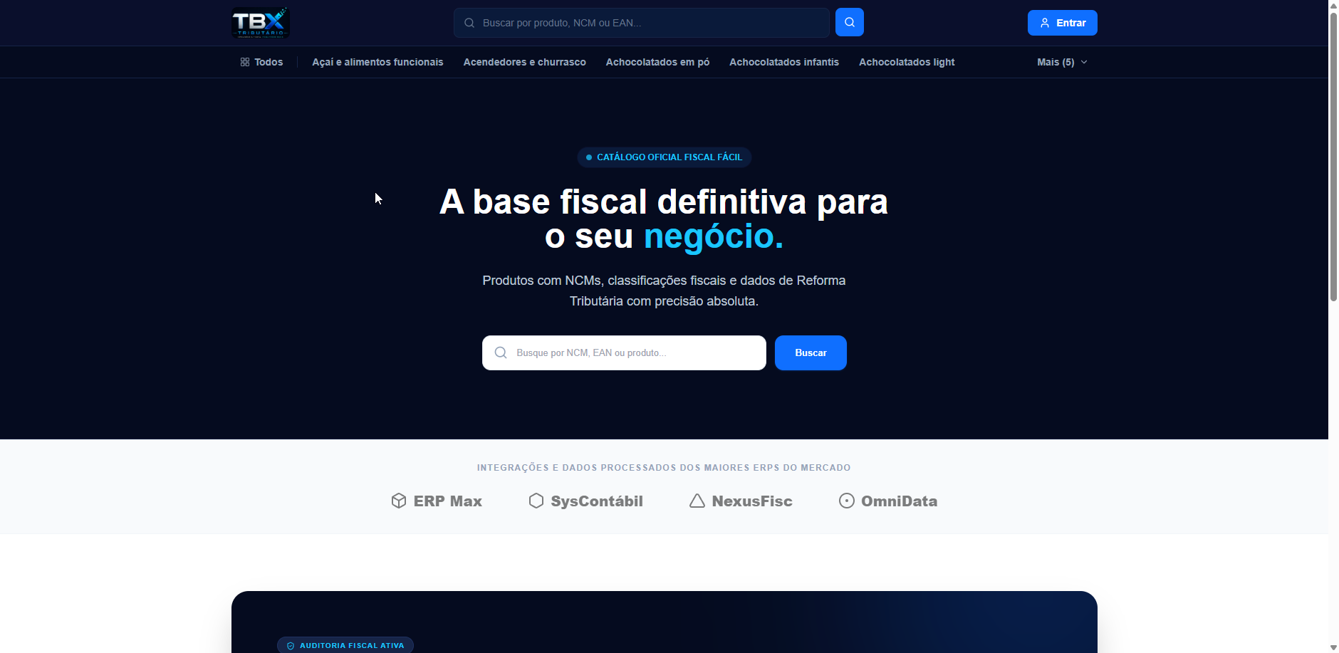 Screenshot do sistema TBX Tributário