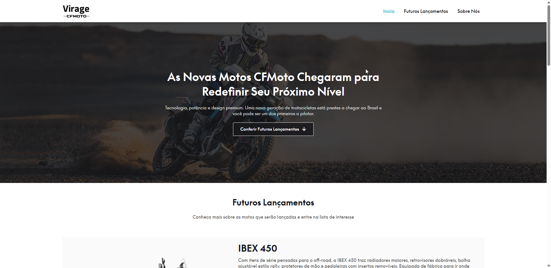 Screenshot do site Motos Virage